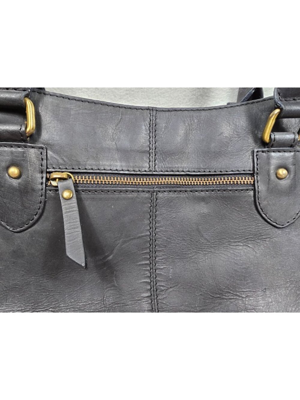 Born Black Leather Handbag With Double Handles & Zipper Closure - Picture 8 of 13